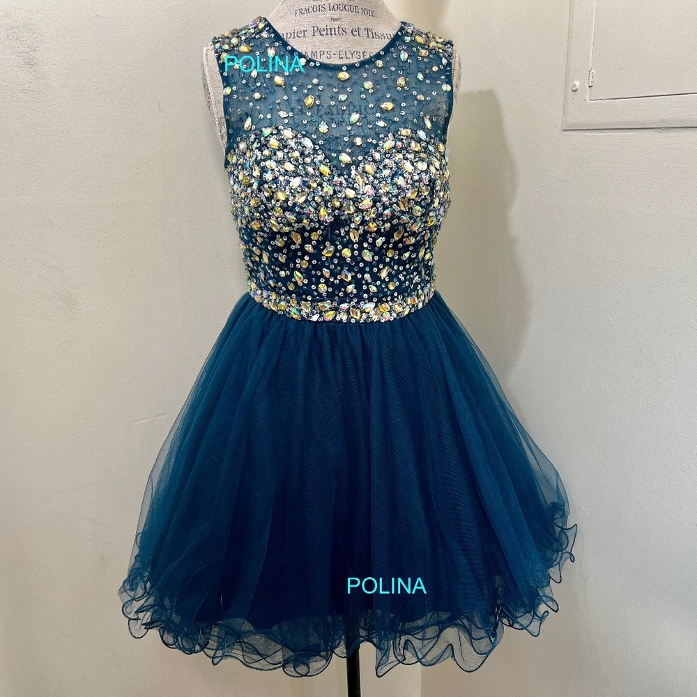 Teal Embellished Mini Dress